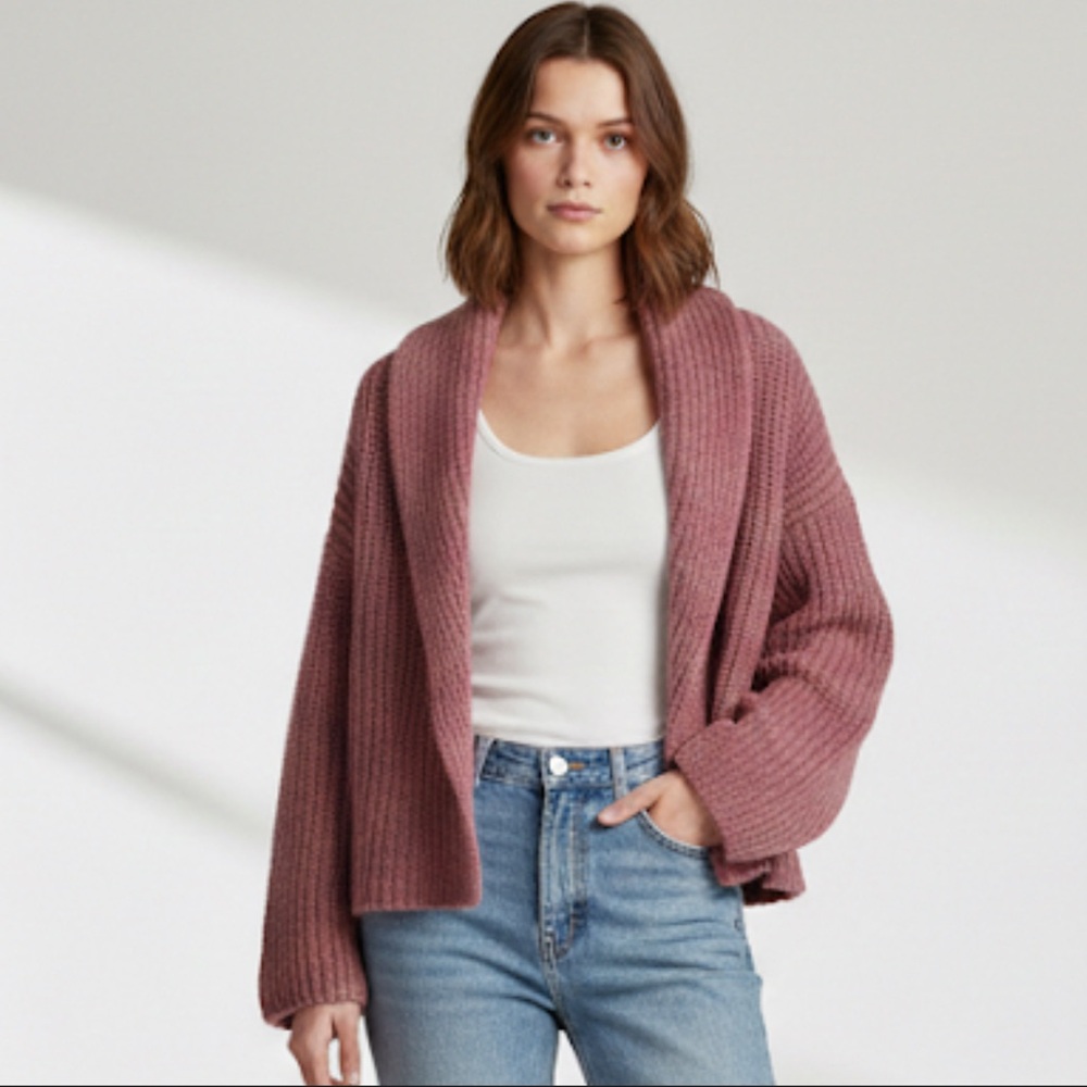 The Cashmere Project fisherman ribbed cropped open cardigan Maeve pink large